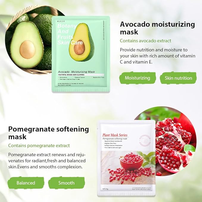 6 PCS Real Nature Hydrating Strawberry Cherry Peach Face Mask skincare, Hyaluronic Acid, Vitamin C and E, Chamomile, Korean Beauty Essence Facial Paper Sheet Mask for Skin Care Moisturizing