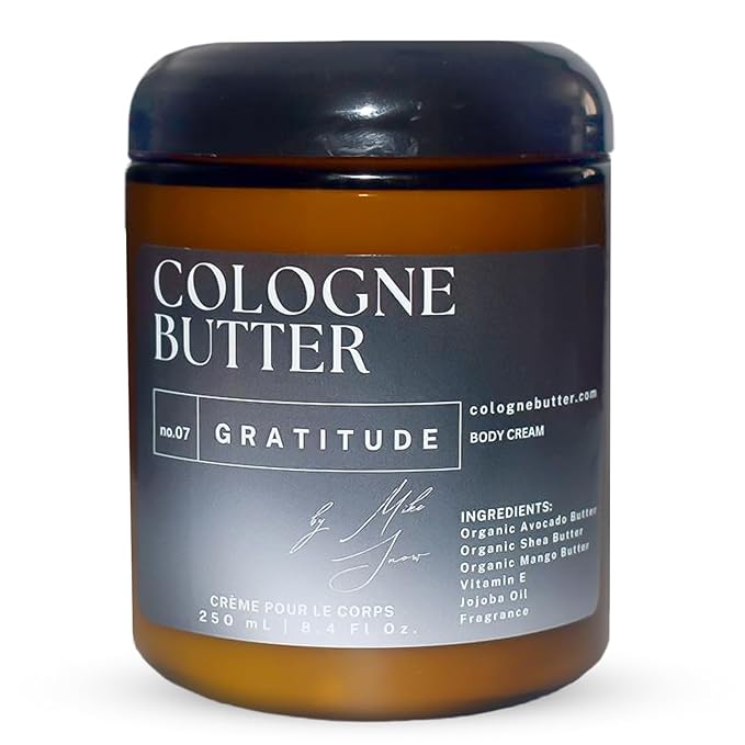 8.4 Fl. oz GRATITUDE | Nourishing Scented Body Butter for Men & Women | Hydrating & Lasting Fragrance with Honey, Blue Chamomile & Cedarwood | Amber Glass Jar