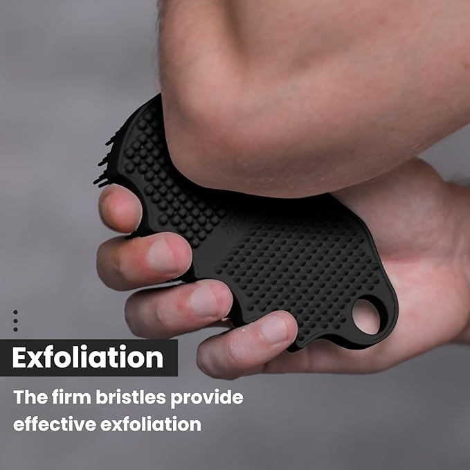 Silicone Body Scrubber Silver-Infused Dual-Sided 3-in-1 for Shower, Body Cleaning+Massage+Exfoliator Body Brush Buffer for Men and Women, Silicone Loofah, Non-Slip Handle (Black)