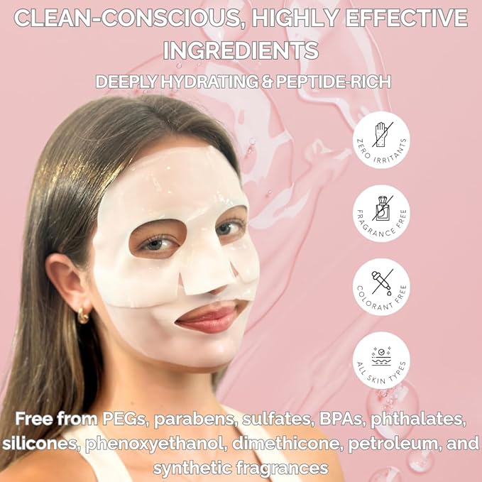 Bio Collagen Overnight Facial Mask with Peptides, Hyaluronic Acid & Antioxidants, Brightening Hydrating Facemask for Women, Hydrogel Korean Face Masks Skincare, Facial Sheet Skincare - 4 Pack