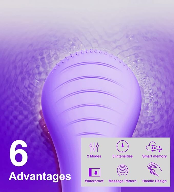 NgraCoola CLIE Facial Cleansing Brush - Waterproof & Rechargeable Face Scrubber for Men & Women, Cleansing, Exfoliating & Massaging - Violet
