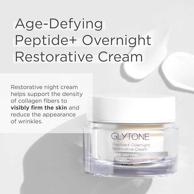 Glytone Peptide+ Overnight Restorative Cream | Age Defying Night Moisturizer for Face Hydrates, Plumps & Improve Wrinkles | Night Cream for Women Visibly Firms Skin | Fragrance-Free - 1.7 oz.