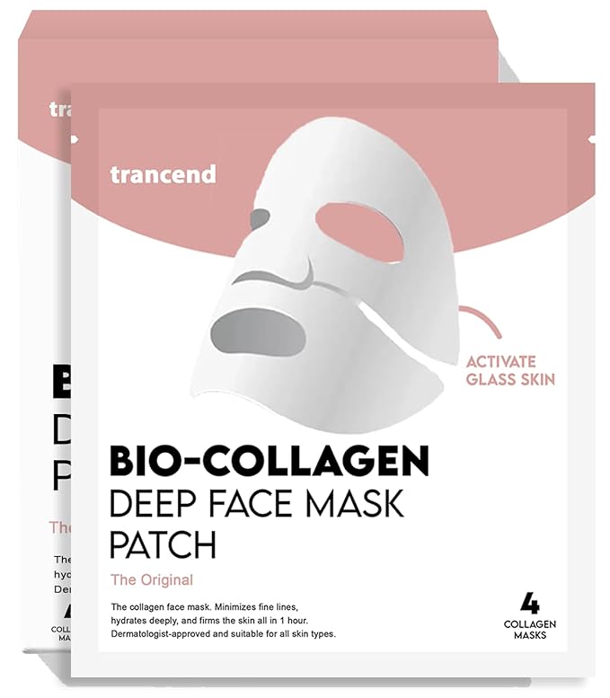 Trancend™ Original Real Deep Collagen Face Mask for Korean Skin Care, Hydrating Face Masks Skincare, Bio-Collagen Hydrogel Sheet Mask, Overnight Pore Minimizing & Elasticity Improvement, 39G (4 Count)