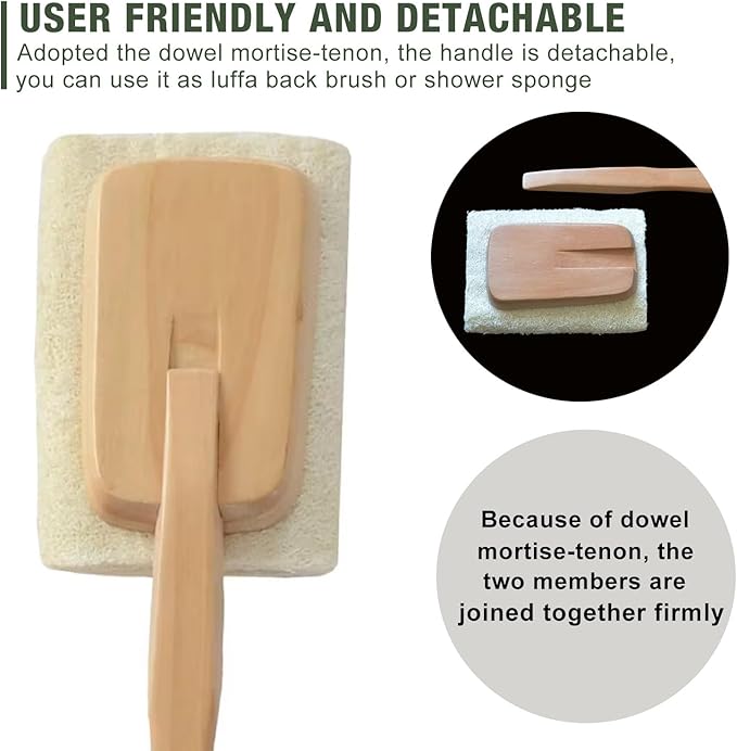 2 Pack Natural Exfoliating Loofah Luffa Loofa Bath Brush On a Stick, Shower Sponge Back Scrubber with Long Wooden Handle for Men & Women, Deep Clean and Invigorate Your Skin Back Brush