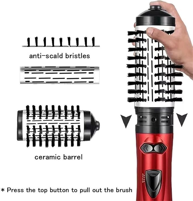 3-in-1 Hot Air Styler & Rotating Hair Dryer Brush with 2 Interchangeable Brushes | Anti-Frizz Ionic Technology for Straightening, Drying & Curling | 3 Heat Settings & 360° Rotation (Red)