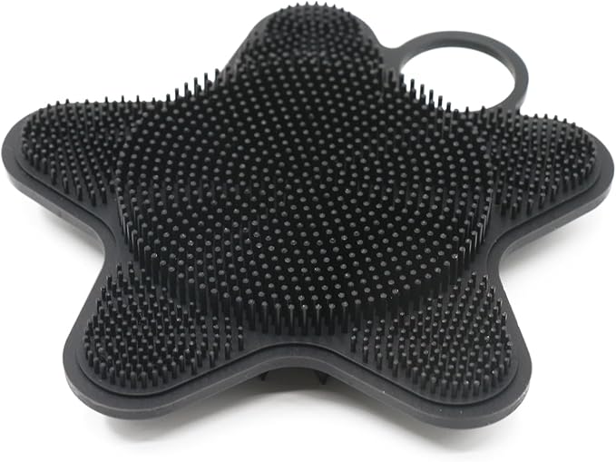 LUCKSTELLA Food-Grade Silicone Body Scrubber, Dual-Sided Silicone Body Brush for Shower, Gentle Exfoliating and Lather Well, Gentle Scrubber for Sensitive Skin, Easy-to-Clean Massage Brush(Black)