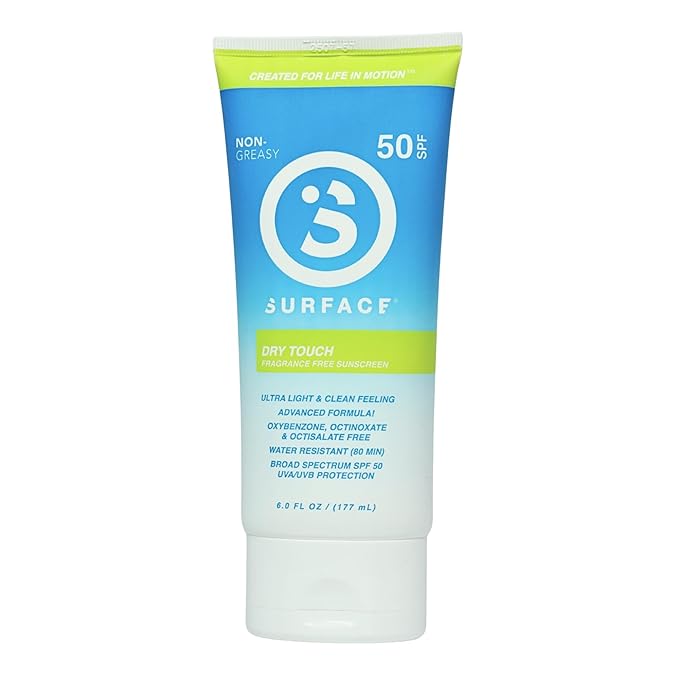 Surface Sunscreen Lotion SPF 50 for Face and Body, Natural Formula, Lightweight and Reef Friendly, Broad Spectrum UVA UVB Protection, Water Resistant Sun Care for Outdoor Use, Fragrance Free, 6oz
