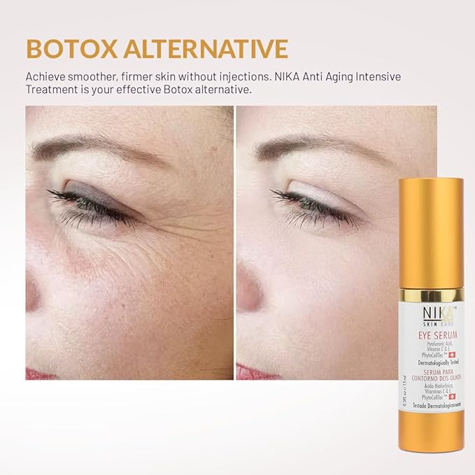 NIKA SKIN CARE - Eye Serum with Vitamin C & E, Hyaluronic Acid, Caffeine, and Swiss Apple Stem Cells - Day & Night