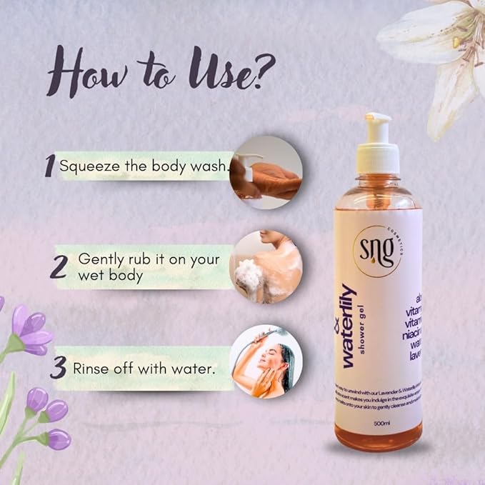 Lavender Body Wash for Women & Men 16.9 fl oz – Hydrating Shower Gel with Aloe Vera, Vitamin E, Niacinamide, Panthenol & Waterlily – Moisturizing, Paraben-Free, Cruelty-Free