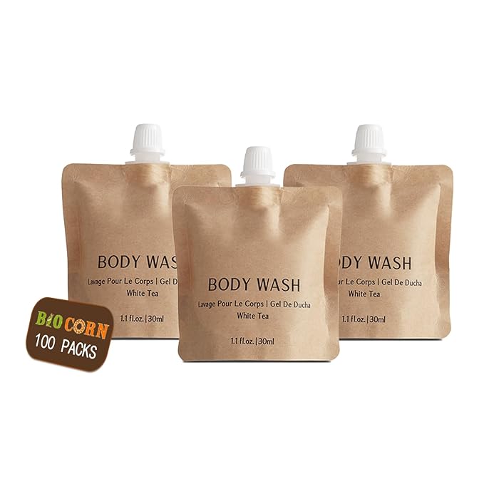 Body Wash Recyclable Kraft Paper Pouch Bag (100 Pack, 1.1oz/30ml)