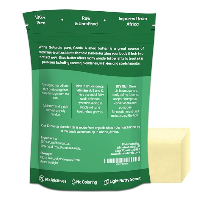 White Naturals African Shea Butter 1lb, Pure, Unrefined, Raw, Organic, Great Skin Moisturizer, Perfect for DIY Whipped Body Butter, Face Cream, Hair Mask, Lip Balm