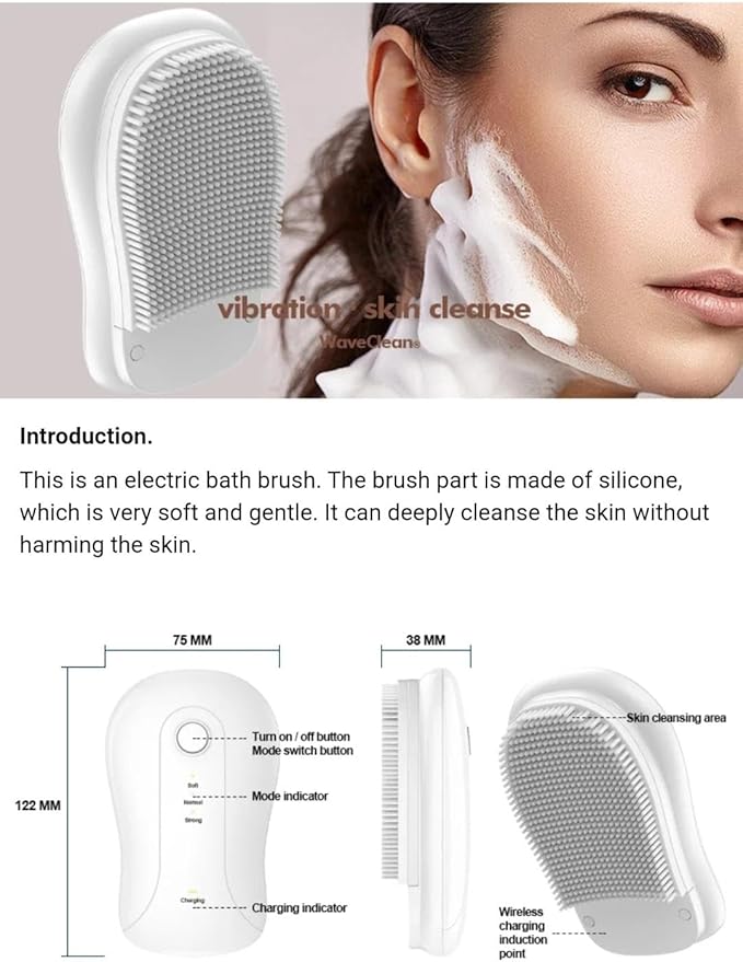 Electric Sonic Body Brush Scrubber, Rechargeable Bath Brush, High-Frequency Pulsation, Clean Body and Face, Waterproof, Exfoliating and Massaging Skin (White Pearl) for Women, Men, Mother Day Gift