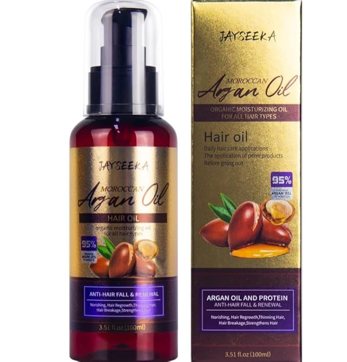 Moroccan Argan Oil Hair Treatment, Organic Moisturizing Oil for All Hair Types, Anti-Hair Fall and Renewal Formula, 3.51 fl oz