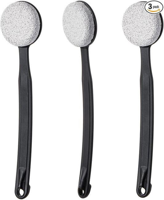 Pumice Stone for Feet with Long Handle 13.7", Hard Skin Callus Remover, Scrubber and Exfoliator for Dead Dry Skin, Softer & Smoother Feet, Pedicure Tool (Curved) Black