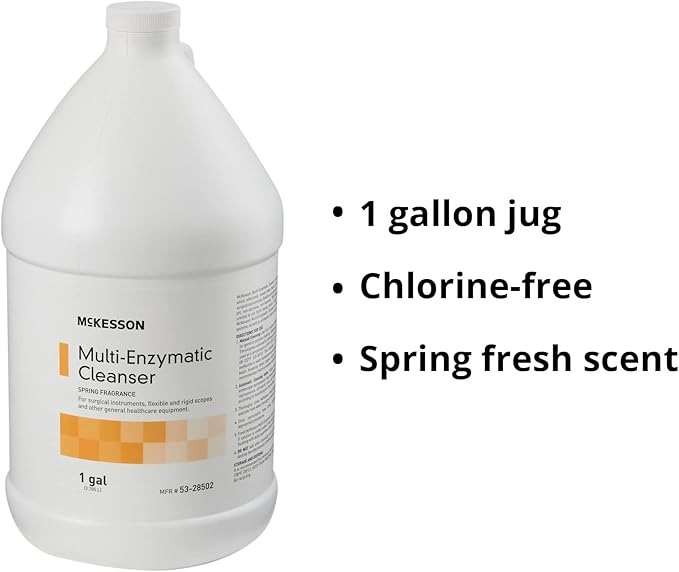 McKesson Multi-Enzymatic Cleanser for Surgical Instruments & General Healthcare Equipment, 1 Gallon [Pack of 4] Spring Fresh