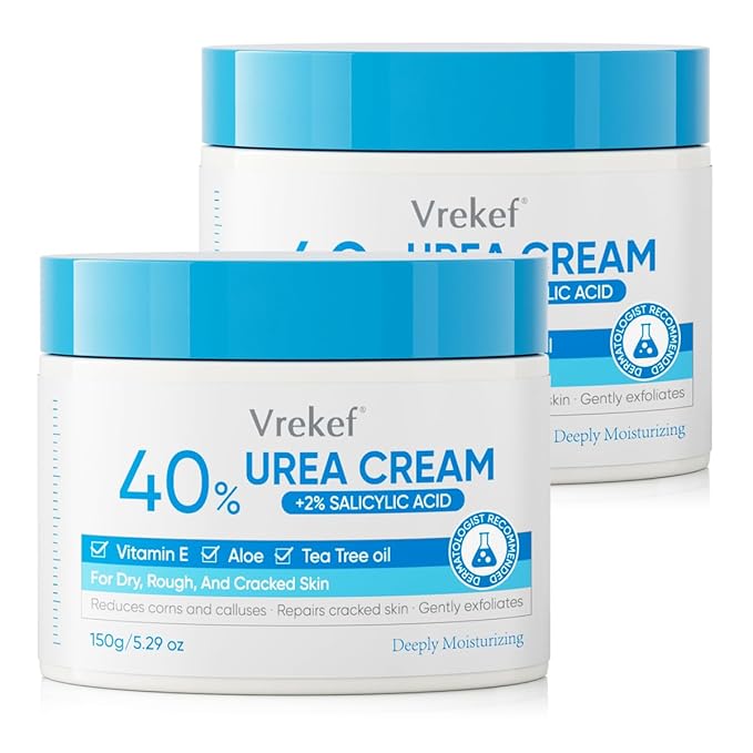 Urea Cream 40% Plus Salicylic Acid 2%, Urea Cream 40 Percent for Feet Maximum Strength, Foot Cream for Dry Heels Cracked (2 PCS)