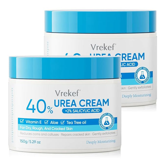 Urea Cream 40% Plus Salicylic Acid 2%, Urea Cream 40 Percent for Feet Maximum Strength, Foot Cream for Dry Heels Cracked (2 PCS)