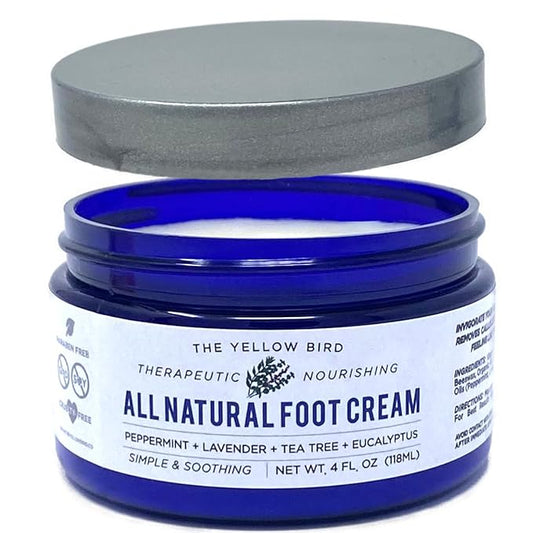 Yellow Bird Natural Tea Tree Foot Cream & Organic Foot Balm for Dry, Cracked Feet & Heels – Peppermint Moisturizer for Athlete’s Foot Relief and Intensive Callus Repair Treatment Salve – Made in USA