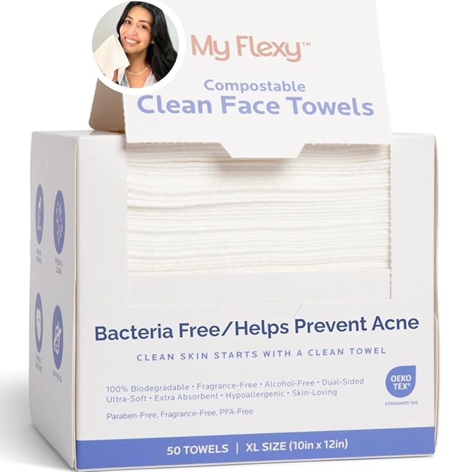 Disposable Face Towels XL for Skin Care & Makeup Removal – 100% Biodegradable Towelette, Face Wash Cloth, Disposable Face Towel for Skincare, Facial Towels, Dry Wipe, Hypoallergenic -50 Count