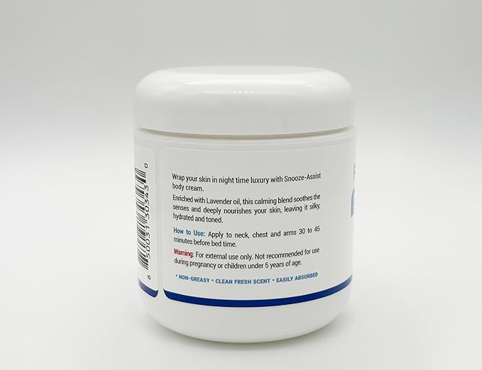Snooze-Assist Body Cream – Enriched with Lavender Oil – Calming & Nourishing Night Cream – Non-Greasy, Clean Fresh Scent, Easily Absorbed – 6 oz.