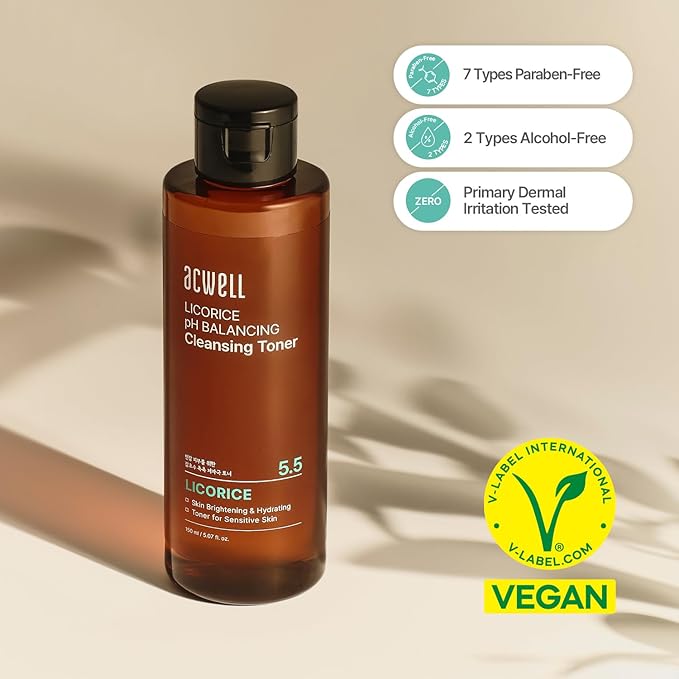 ACWELL Licorice pH Balancing Cleansing Toner 10.14 fl.oz. - PH5.5 Hydrating Makeup Cleansing Astringent - Skin Clearing, Reduce Pigmentation, Acne and Dark Spots