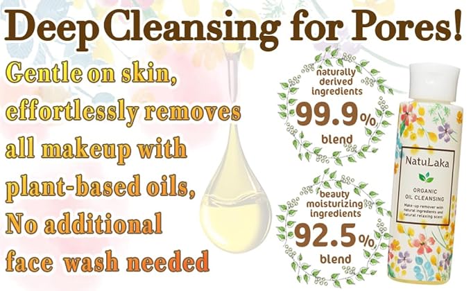 99.99% Natural | No Double Cleansing Needed | Gentle for Sensitive Skin | Pore Care & Dullness Removal | Deep Makeup Removal with Plant-Based Oils organig oil cleansing