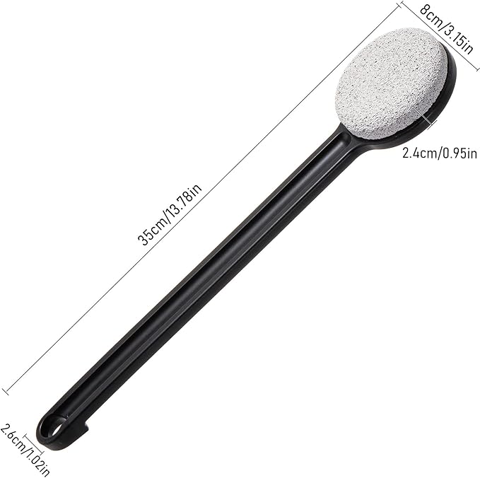 Pumice Stone for Feet with Long Handle 14", Hard Skin Callus Remover, Scrubber and Exfoliator for Dead Dry Skin, Softer & Smoother Feet, Pedicure Tool (Straight) Black