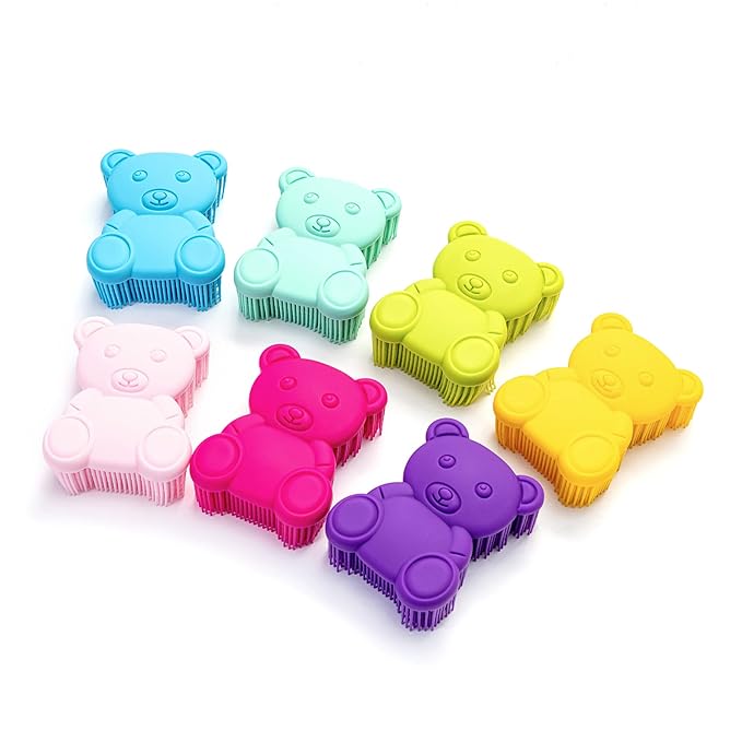 Premium Sensory Brush for Kids or Autism,Soft Silicone Body Scrubber,2 in 1 Sensory Room Occupational Therapy Fidget Brushes,Silicone Loofah,Pet Shower Brushes Bath Shampoo Brush(Bear-Teal)