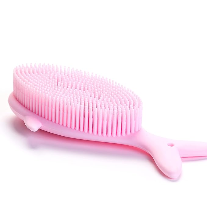 Premium Sensory Brushes for Kids or Autism,Soft Silicone Body Scrubber,2 in 1 Sensory Room Occupational Therapy,Silicone Loofah,Pets Shower Brush Bath Brush Shampoo Brush(Whale-Pink)