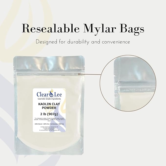 ClearLee Kaolin Clay Cosmetic Grade Powder - 100% Pure Natural Powder - Great For Skin Detox, Rejuvenation, and More - Heal Damaged Skin - DIY Clay Face Mask (2 LB)