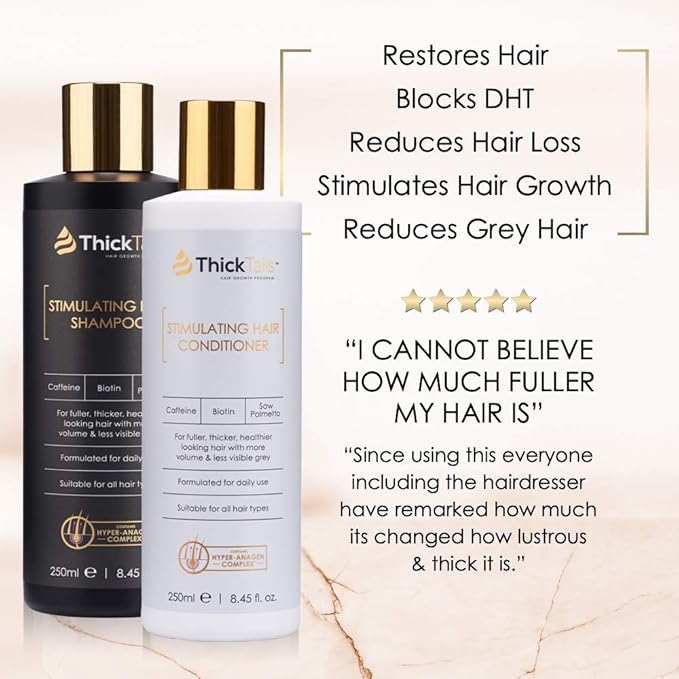 ThickTails Hair Growth Shampoo & Conditioner Set – Biotin, Caffeine, Saw Palmetto & Botanical Extracts – Sulphate-Free, Vegan Formula for Fuller-Looking Hair – Supports Scalp Vitality & Strength