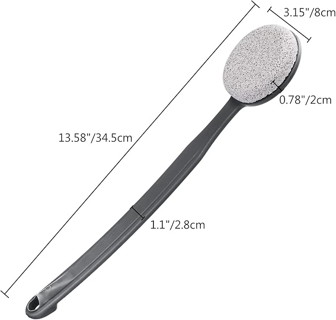 Pumice Stone for Feet with Long Handle 13.7", Hard Skin Callus Remover, Scrubber and Exfoliator for Dead Dry Skin, Softer & Smoother Feet, Pedicure Tool (Curved),Grey