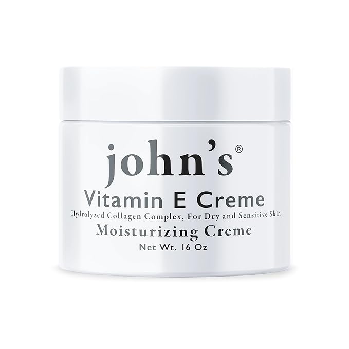 John's Vitamin E, A & D Moisturizer – 16 oz Skin Cream with Hydrolyzed Collagen & Aloe for Dry, Sensitive Skin – Vitamin Cream for Face & Body – Paraben-Free Vitamin E Creme