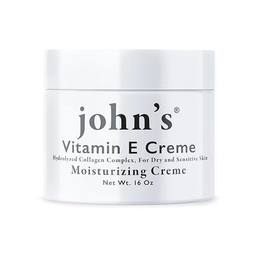John's Vitamin E, A & D Moisturizer – 16 oz Skin Cream with Hydrolyzed Collagen & Aloe for Dry, Sensitive Skin – Vitamin Cream for Face & Body – Paraben-Free Vitamin E Creme