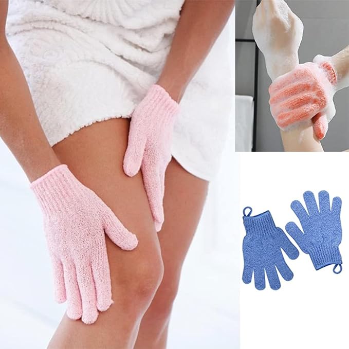 8 PCS ROTOPATA Deep Exfoliating Gloves Mitt with Hanging Loop for Shower, Spa, Body Scrubs, Dead Skin Cell Remover Bathing Accessories