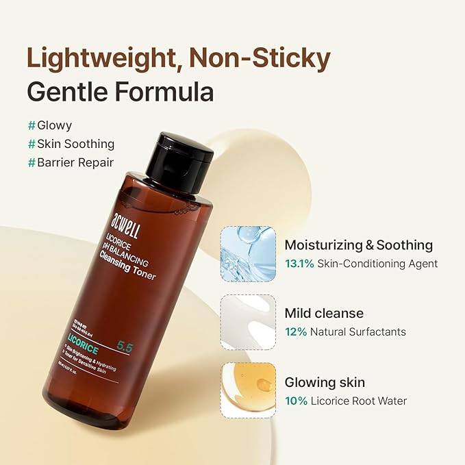 ACWELL Licorice pH Balancing Cleansing Toner 5.07 fl.oz. - PH5.5 Hydrating Makeup Cleansing Astringent - Skin Clearing, Reduce Pigmentation, Acne and Dark Spots