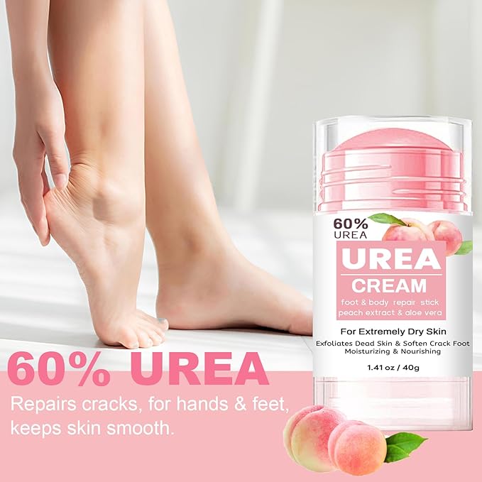 60% Urea Cream plus 2% Salicylic Acid - Maximum Strength Foot Cream for Dry Cracked Heels, Callus Remover, Dead Skin Exfoliator, Peach Scent Moisturizing Lotion for Hands, Knees, Elbows - 1.41oz