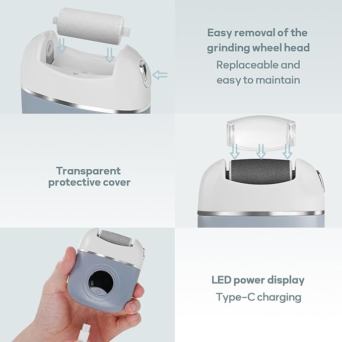 Electric Foot Callus Remover, Rechargeable & Waterproof Pedicure Tool with 3 Roller Heads, 2 Speeds for Dead, Hard, Cracked, Dry Skin Care