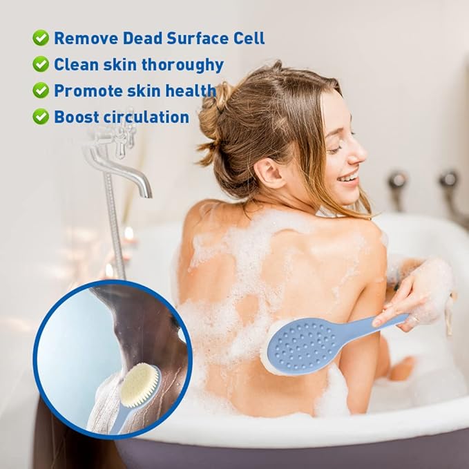 Back Scrubber for Shower with Handle, 2 PCS Bath Brush Stiff Bristles, Anti Slip, Body Exfoliator for Bath, Backbrush for Shower Men & Women