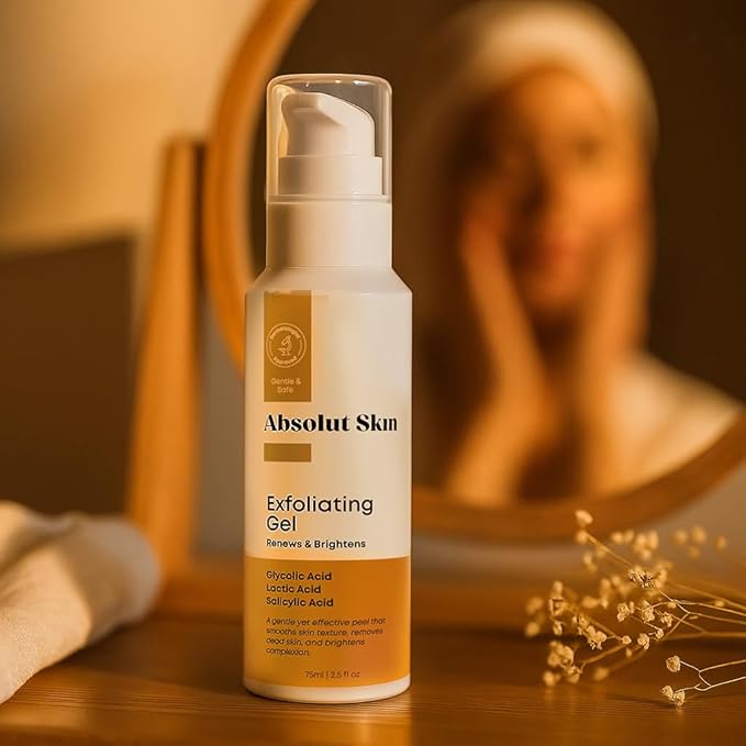 AbsolutSkin Exfoliating Gel – Gentle Peeling Gel with Glow Inducing Acids – Unclogs Pores, Smooths Texture & Brightens Skin – 100ml