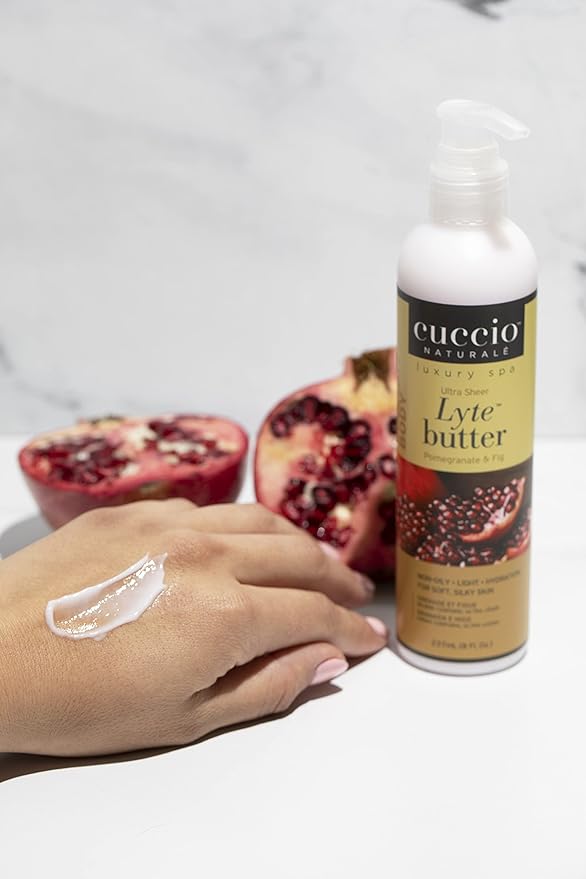 Cuccio Naturale Lyte Ultra-Sheer Body Butter - Replenishing Scented Moisturizer Cream - Deep Hydration To Repair Dry Skin - All Natural, Cruelty-Free Formula - Pomegranate And Fig - 8 Oz