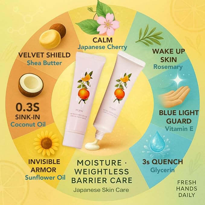 DEMIKI Shea Butter Hand Cream for Dry Cracked Hands, Birthday Gifts for Women,Bridesmaid Gifts,Nurse Gifts,Teacher Appreciation Gifts,Japanese Fragrance Hand Lotion Moisturizer Travel Size1.7fl.ozx4