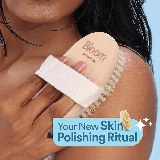 Bloom Exfoliating Oval Dry Bath Brush | 1 Unit | for Lymphatic Drainage & Cellulite Appearance | Sheds Dead Skin Cells & Prevents Ingrown Hair | Wooden Bath Brush with Natural Bristles