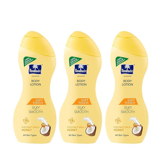 Parachute Advansed Soft Touch Body Lotion with Pure Coconut Milk & Honey |For Women & Men | All Skin types | 100% Natural, 72h Moisturisation | 8.4 Fl.oz. (Pack of 3)