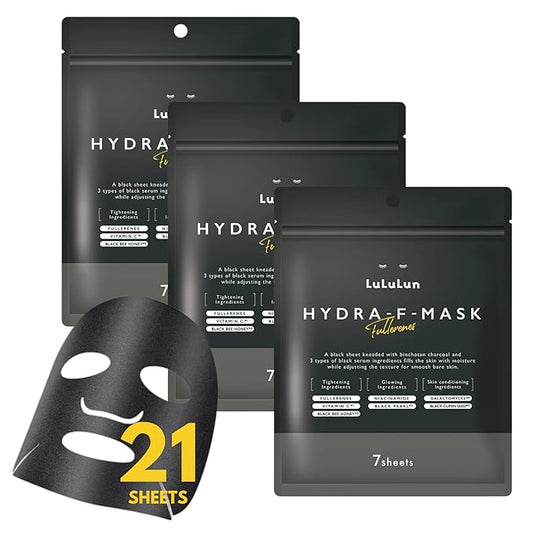 Lululun 21 EA Exfoliating Face Mask Sheets for Pore Cleansing, Charcoal Face Mask for Women & Men with Black Peal, Honey, Cummins Seed& Eucalyptus, Facial Mask & Sheet Masks, Japanese Skincare HYDRA-F