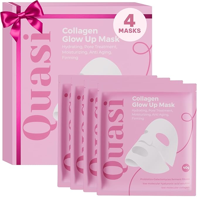 Quasi Bio-Collagen Face Mask Overnight – Hydrating Korean Sheet Mask – Niacinamide & Low Molecular Collagen – Firming & Smoothing Skincare for All Skin Types – 4 Masks