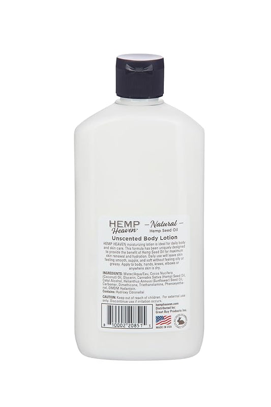 Hemp Heaven Hemp Lotion - Lotion Unscented Scent - Natural Hemp Seed Oil, Paraben-Free, 18 oz, Made in USA, Nourishing for Men & Women, EWG Verified, Anti-Aging