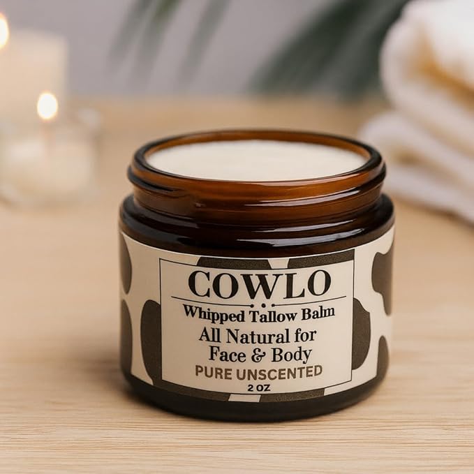 Whipped Beef Tallow for Skin – 100% Grass Fed Tallow Moisturizer for Face, Organic Body Butter, Rosacea, Eczema, Babies, Sensitive Skin (Unscented) 2oz
