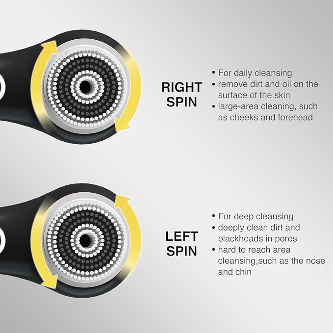 Face Scrubber Exfoliator, Rechargeable Facial Cleansing Brush with 2-Way Rotation & 3 Modes, 30-Day Runtime, 5 Brush Heads for SPA-Level Care, IPX7 Waterproof, Deep Cleaning for All Skin Types