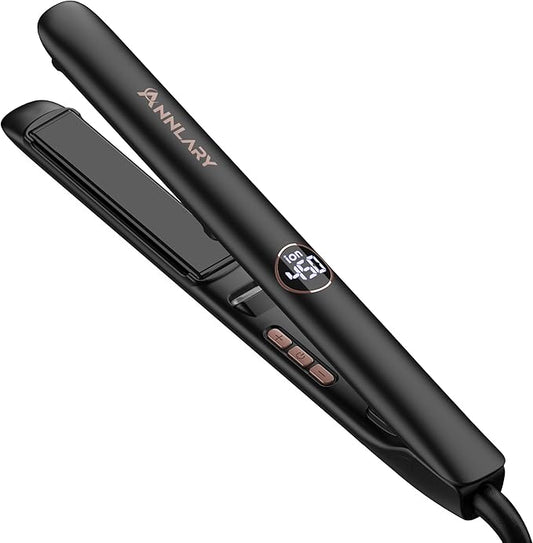 Hair Straightener 1 Inch Flat Iron and Curler 2 in 1, 15s Fast Heating, Professional Titanium Ceramic Ionic Dual Voltage Straighteners for All Hair Types
